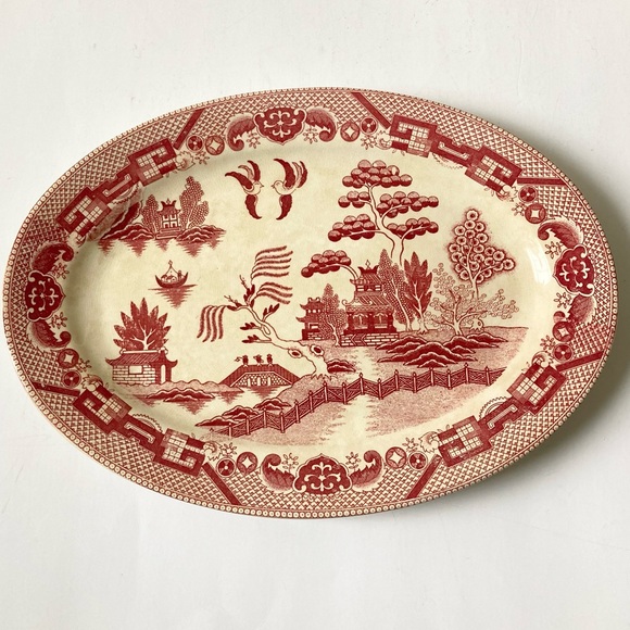 Red Willow Oval Serving Platter, Vintage, Japan, Free Shipping - Picture 1 of 9